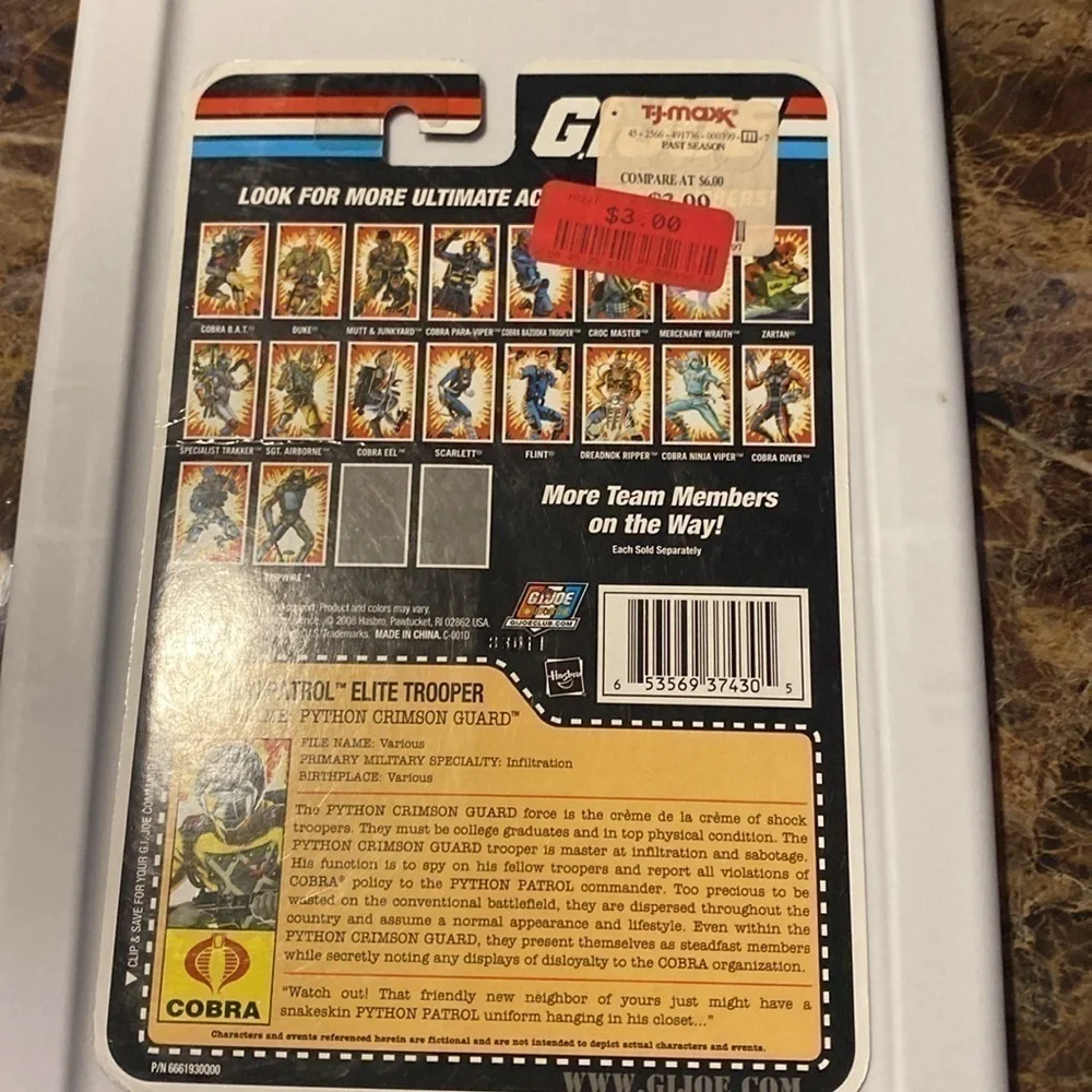 GI JOE Cobra Troopers uncut file cards